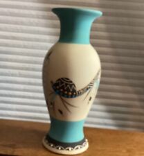 Native American Vase 1988 Turquoise /Tan Hand Painted Artist Betty Shelby picture
