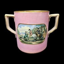 F & R Pratt Antique Loving Mug Double Handle Cup Fenton Transferware Pink Horse picture