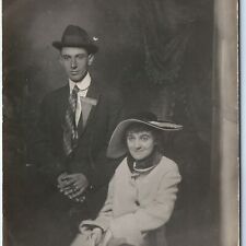 c1910s Gentleman & Ugly Woman RPPC Man Cigar Odd Real Photo PC Hat Ribbon A171 picture