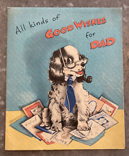 Vintage Dad Greeting Card Anthropomorphic Dog w/ Pipe & Real Fabric Tie picture
