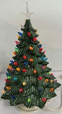 Vintage 1988 13” Ceramic Lighted Christmas Tree With Base, Star And Bulbs DHM picture