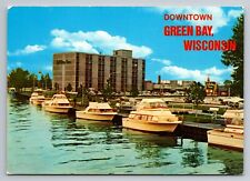 Holiday Inn Downtown Green Bay Wisconsin Vintage Unposted Postcard Boats picture