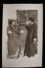 CUTE VTG RPPC TWO YOUNG WOMEN WITH SNOWBALLS LINDSBORO KS DUPLEX CANCEL - PHOTO picture