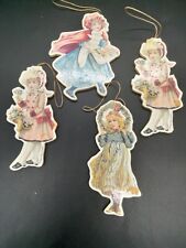 Vintage Pillar Box Cards Die Cut Cardboard Victorian Girls Ornaments Set of 4 picture