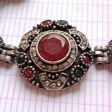 A GENUINE RARE ANCIENT ANTIQUE SILVER  WITH COLORED STONE VIKING BRACELET picture