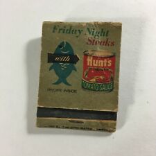 Vintage Matchbooks Matches Hunts Tomato Sauce w/ Steak Recipe Collectibles B1 picture