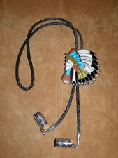 Native American Chief Headdress Design Bolo Tie & DrumBead Tips picture