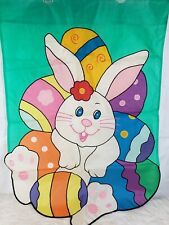 Vintage Easter Bunny With Eggs Thick Sewn Lawn Flag picture