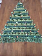 Vintage Hanging Macrame Christmas Tree W/orig. Tag Tassels Pompoms Mcm Boho picture