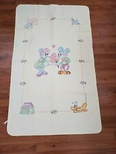Vintage 70s Disney Needlecraft Crib Blanket Mickey Minnie Cross Stitch Yellow  picture