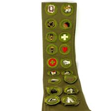 1930s Boy Scout Sash Identification Strip with 18 Merit Insignia Patches Badges picture