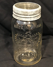 Vtg 1932 CROWN MADE IN CANADA QUART Mason Canning Jar w/ Crown Insert and Band picture