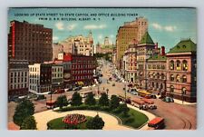 Albany NY- New York, Aerial State Street, Capitol, Vintage c1945 Postcard picture