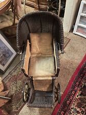 Antique Victorian Baby Stroller Vintage Wicker & Metal Carriage picture
