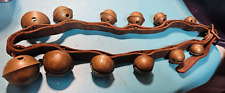 12 Antique Graduated Brass Sleigh Bells Petal Style #11, 10, 8, 7, 6, 5,3  Strap picture