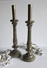 Candlestick Column Table Lamps Pair   With Shades Vintage Ornate picture