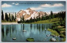 Snow Covered Mt. Shuksan and Picture Lake the Alps of Washington WA Postcard picture