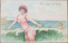 Risque 1900 Postcard, Bathing Beauty Woman in the Water, Color Litho picture