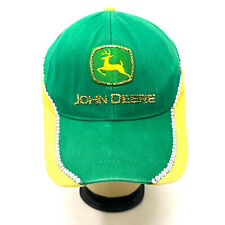 John Deere Womens Adjustable Strap Farmer Hat Green Yellow Gold Rhinestone Bling picture