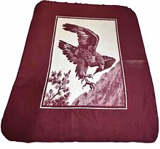 Vintage San Marcos Reversible Maroon Red Blanket Soring Eagle  71” X 91” Mexico  picture