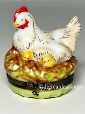 Vintage Limoges France Peint Main Trinket Box Hen Chicks Nest Porcelain Small picture