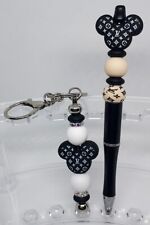 Custom Luxury Mickey Beaded Pen & Keychain Set Black Ink Refillable Free Refill picture