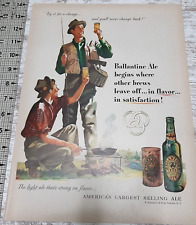 1951 Ballantine Ale Vintage Print Ad Beer Bottle Can Fisherman Campfire Cooking picture