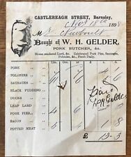 ANTIQUE VICTORIAN INVOICE/RECEIPT W. H. GELDER  BUTCHER BARNSLEY  1898  PIG  picture