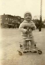 NA118 Vtg Photo BUNDLED CHILD ON WALKER SCOOTER CHAIR stroller c 1930's 40's picture