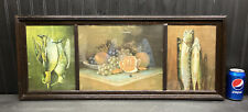 Vtg 20-30’s? Fish Duck Hunting Cabin Deco Grapes Orange Fruit Picture Wood Frame picture
