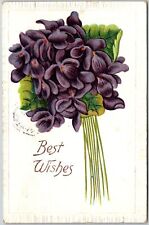 1909 Best Wishes Greetings, Violet Flower Bouquet, Anniversary, Vintage Postcard picture