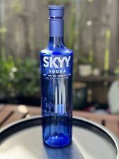 Cobalt Blue SKYY Vodka Bottle Glass 1.75ml  Vertical Ridges picture