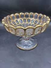 Vintage Fenton Thumbprint Compote Pedestal Bowl Dish Clear Gold Accents  picture