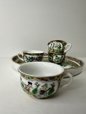 Vintage Chineese Porcelain Handpainted Gold Trim  4 Tea Cups / Plate/ Tray picture