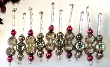 Indent Mercury Glass Bead Garland Icicles 10 Vintage Christmas Ornaments H6 picture