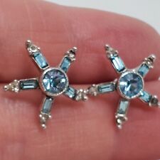 VTG Pair Of Blue Crystal Lapel Pins Screw Back Snowflake Tacks Silver Tone   picture