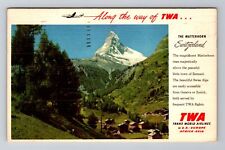 Zermatt-Switzerland, the Matterhorn, Swiss Alps, Antique Vintage c1957 Postcard picture