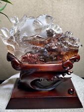 4.4lb Rare Natural Ghost phantom quartz Crystal fish reiki healing gift+stand picture
