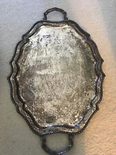 Vintage Antique English Silver plated Gallery Oval Ornate Serving Tray 23