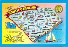 Greetings from South Carolina-Palmetto State-Map-1981 Vtg Postcard M22 picture