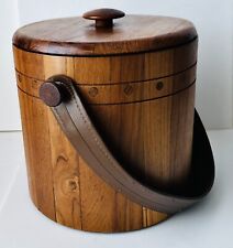Vintage   Ernest Sohn Ice Bucket MCM Wood Liner Leather Handle picture