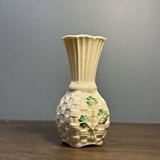 Belleek Ireland Shamrock Bud Vase, Basket weave Porcelain, White, 4