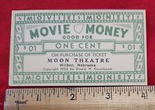 Vintage Ephemera 1954 Movie Ticket Coupon Moon Theater Wilber, Nebraska picture