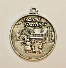 VINTAGE PEWTER  CHRISTMAS ORNAMENT COUNTRY FARM SCENE picture