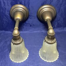 Wired Pair Brass Sconces Wired With Frosted Shades Great 2H picture