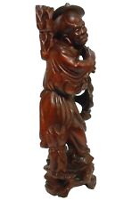 EARLY 20TH C CHINESE ANTIQUE 1 BOARD HND CRVD ROSEWOOD FIG OLD MAN CARRYING WOOD picture