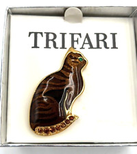 Trifari Enameled Cat Brooch With Rhinestones picture