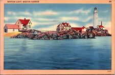 Boston Massachusetts MA Boston Light House Shore View Vintage c 1940's Postcard picture