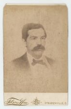 Antique Circa 1880s Cabinet Card  Handsome Man Large Mustache Steubenville, OH picture