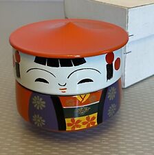 vintage Japan Kokeshi Doll Lacquer Layered Trinket Box OMG label new old in box picture
